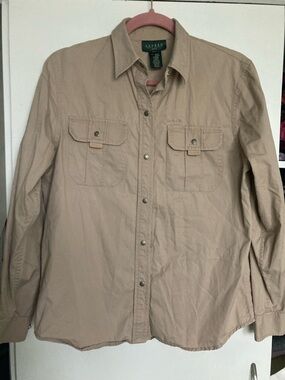 Ralph Lauren Tan Button-Front Utility /Safari/ Military Shirt PM cotton